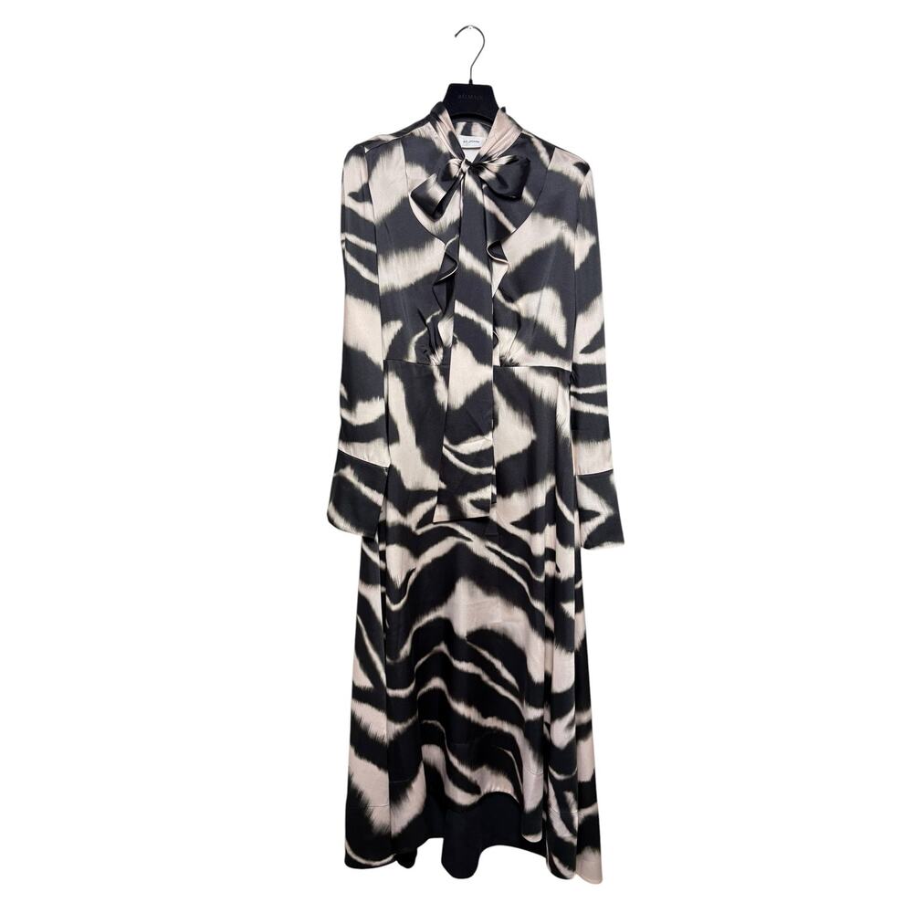 St John Long Sleeve Zebra Print Scarf Tie Neck Midi Dress Size 6 - Picture 3 of 8